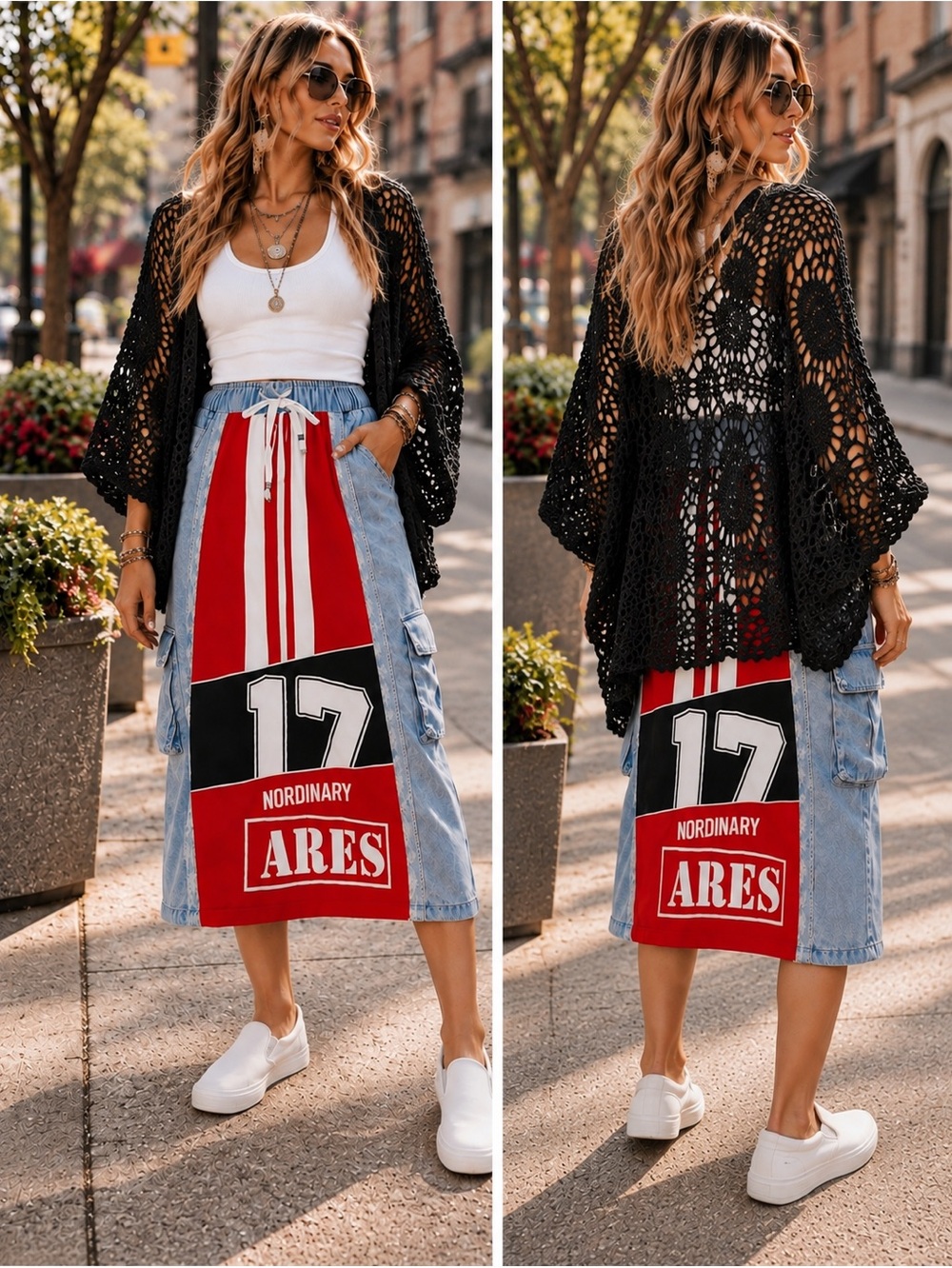 Graphic Patchwork Maxi Skirt with Drawstring Waist various sizes - Picture 5 of 11